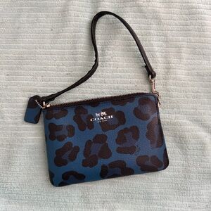 Coach Blue Leopard Print Wristlet Pouch Removable Strap Small Bag